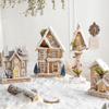 Table Display Christmas Cottage Ornament with Light Effect, Wooden Snow Cabin Decoration for Tabletop Shelf Styling