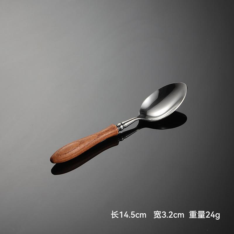 Toon Wood Stainless Steel Tableware Cutlery Dining Set Natural Kitchen Utensils Sliver Fork Tea Spoon Kinfe of Dishes for Dinner