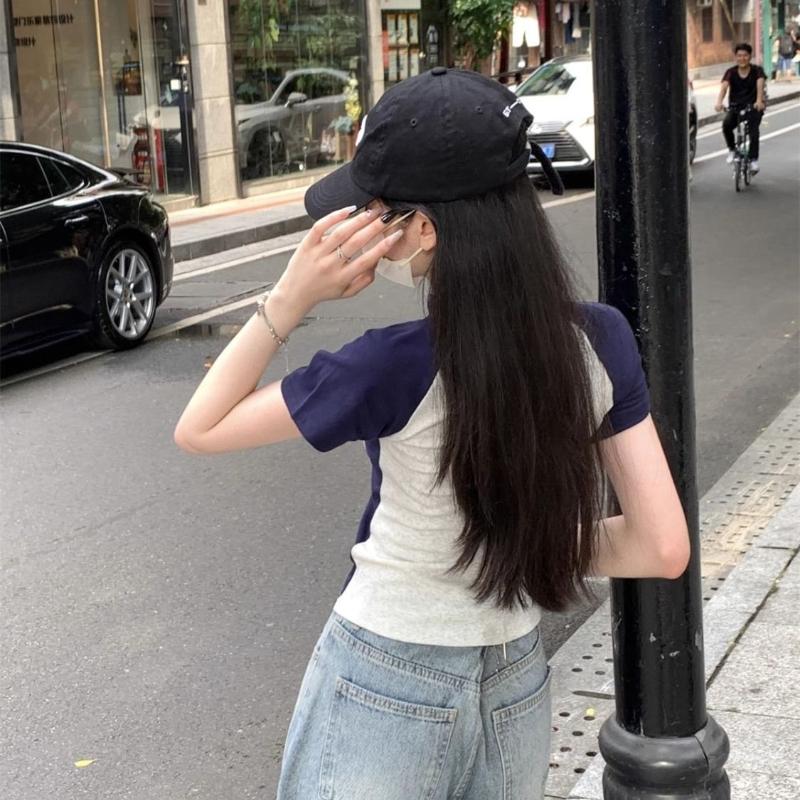 Women Retron T-shirts Short Sleeve Zipper Collars Girls Y2K Tees Street Wear Female Tops