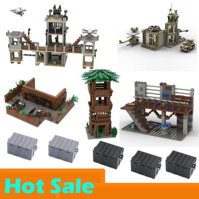 MOC Parts Military Battlefield WW2 Ruins Weapons Fortress Blockhouse Building Blocks Army Architecture Bricks Toys Kids Gifts