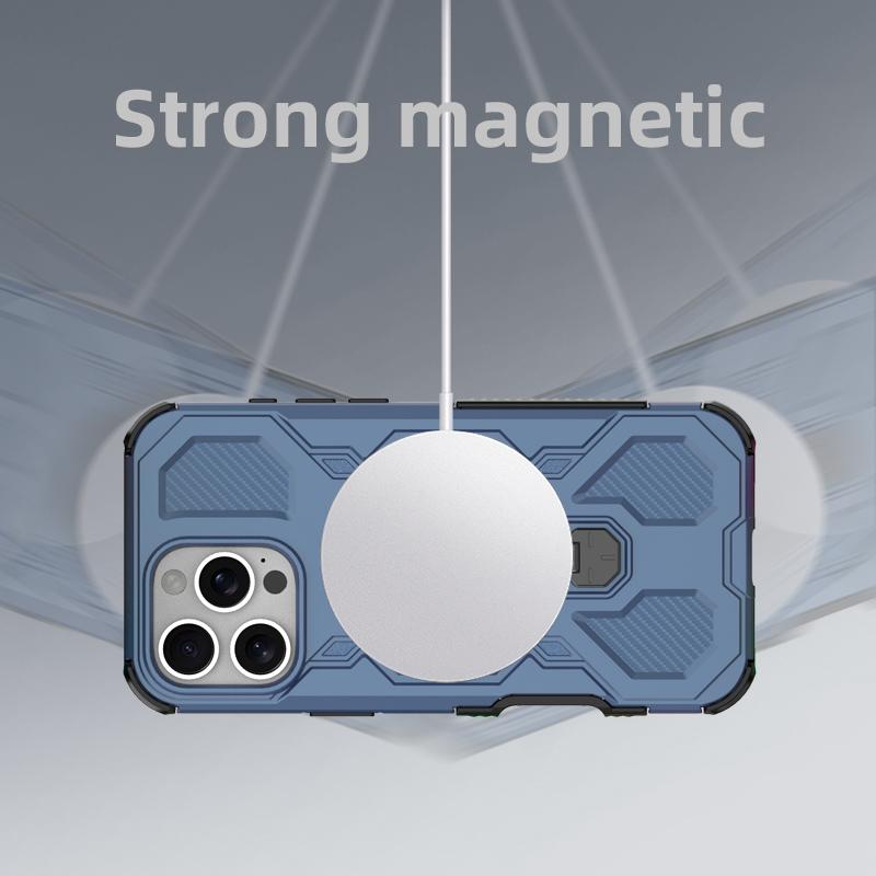 KEYSION Shockproof Magnetic Case for iPhone 16 Pro Max Upright Live Metal Ring Stand Phone Cover for iPhone 15 Pro Max