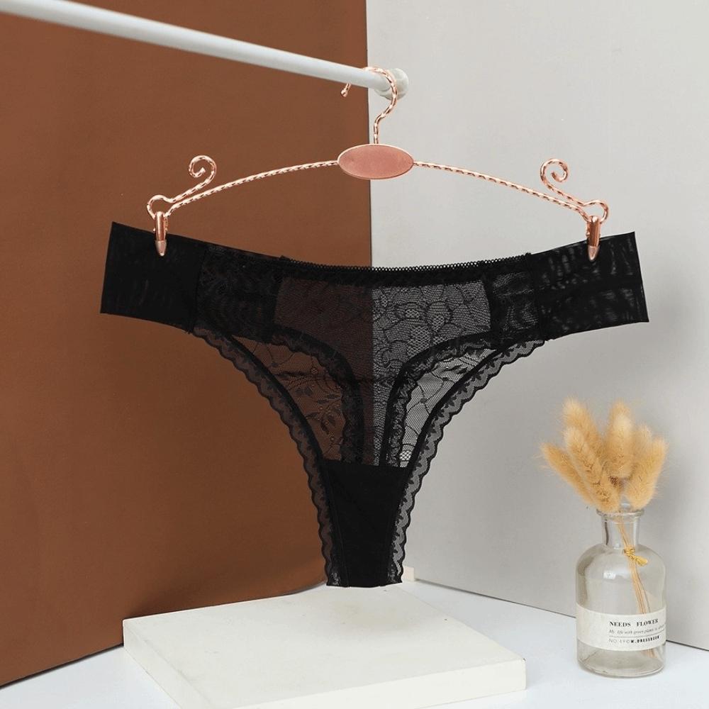 Fashion Low Waist Mesh Sheer Lace Thong Cotton Crotch Transparent Mesh Briefs Women Intimate Hollow Romantic T Panties Home