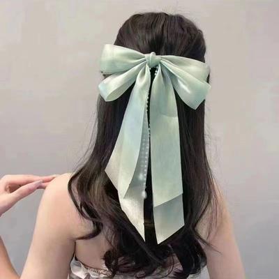 Clips de păr cu fundă șifon Femei Fundă mare Satin Agrafă de păr Fete Culoare solidă Clips coadă de cal Accesorii de păr Articole de acoperit cap Cadou
