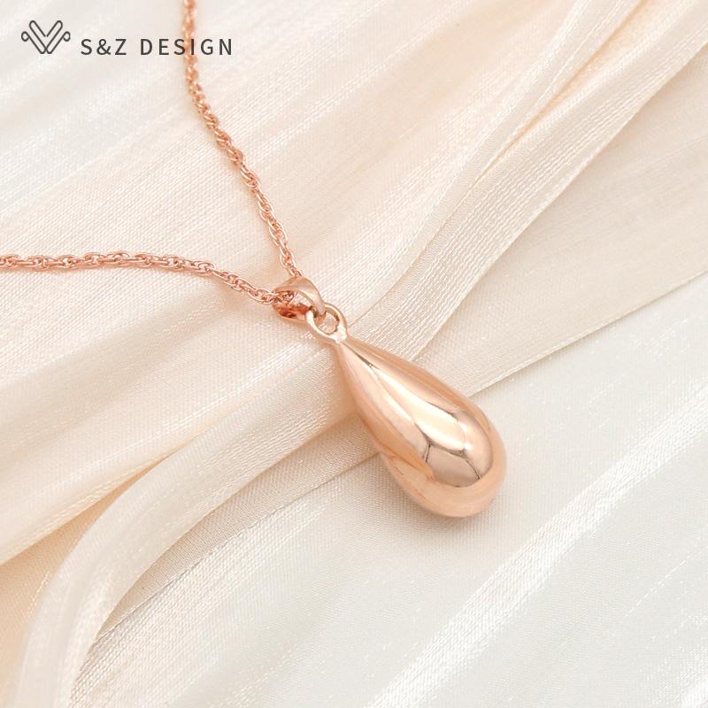 Mode Elegante Rose Gold Farbe Wasser Tropfen Metall Baumeln Ohrringe Anhänger Halskette Schmuck Sets Für Frauen Hochzeit Geschenk