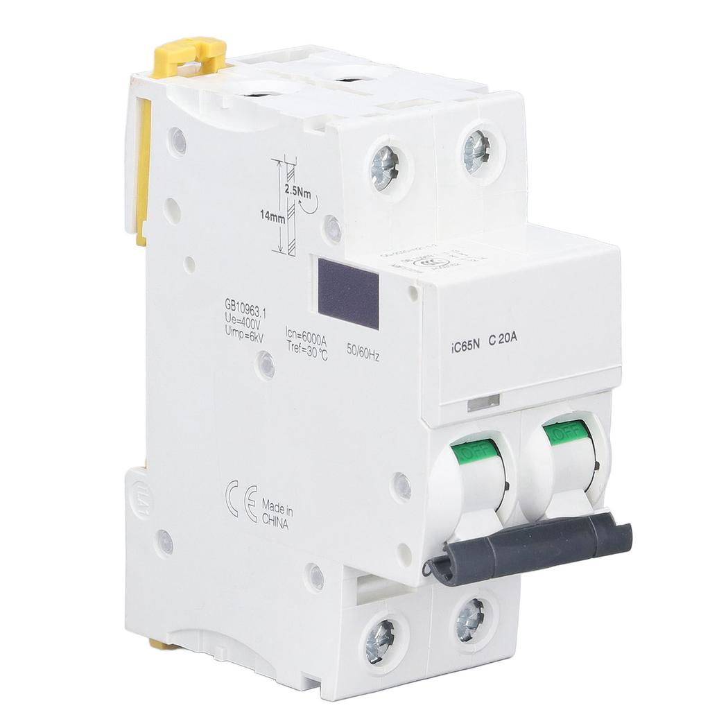 2P Miniature Circuit Breaker DIN Rail Mount Low Voltage Overload Protection Switch 400V 20A