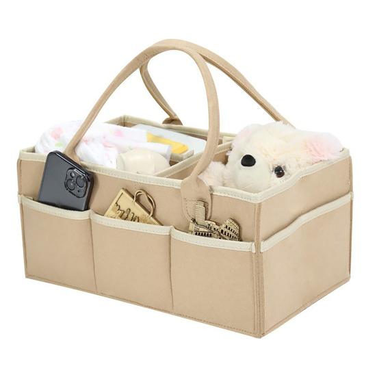 Storage Box with Handle And Multiple Pockets Organizer Portable Diaper Storage Bag for Nursery Kids Toys Snacks