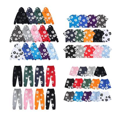 Cotton Floral 3D Puff Print Hoodie Jogger Set Unisex Streetwear Casual Outfit Fall