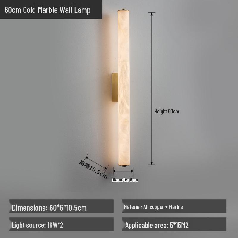 New Chinese Retro All-Copper Marble Wall Lamp - Luxury Bedside Lighting