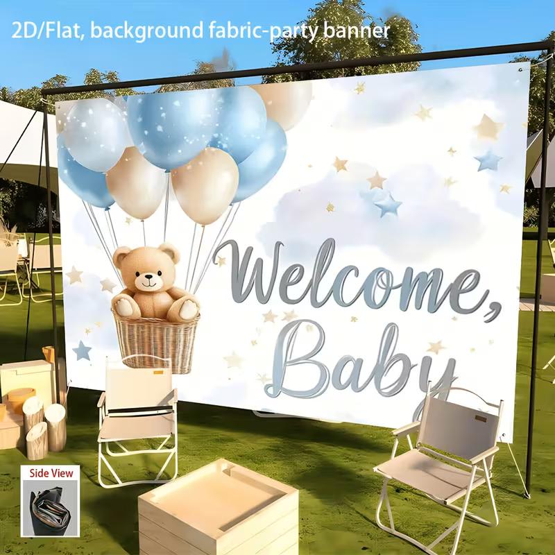 2D Blau Gold Wolke Stern Hintergrund Willkommen Babyparty Fotografie Hintergrund
