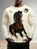 Men's T-Shirt Running Horse Graphic 3D Print Fashion Long Sleeve Crew Neck Unisex Tee Shirt Casual Summer Personality Men's Top