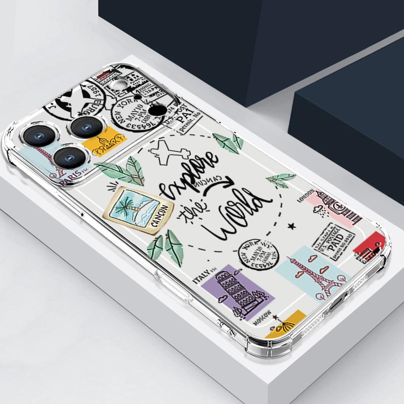 Travel Route Pattern Phone Case For iPhone 17e 17 16 15 14 Pro Max 14 13 Pro 16 Shockproof Clear TPU Soft Card Slot Pocket Cover