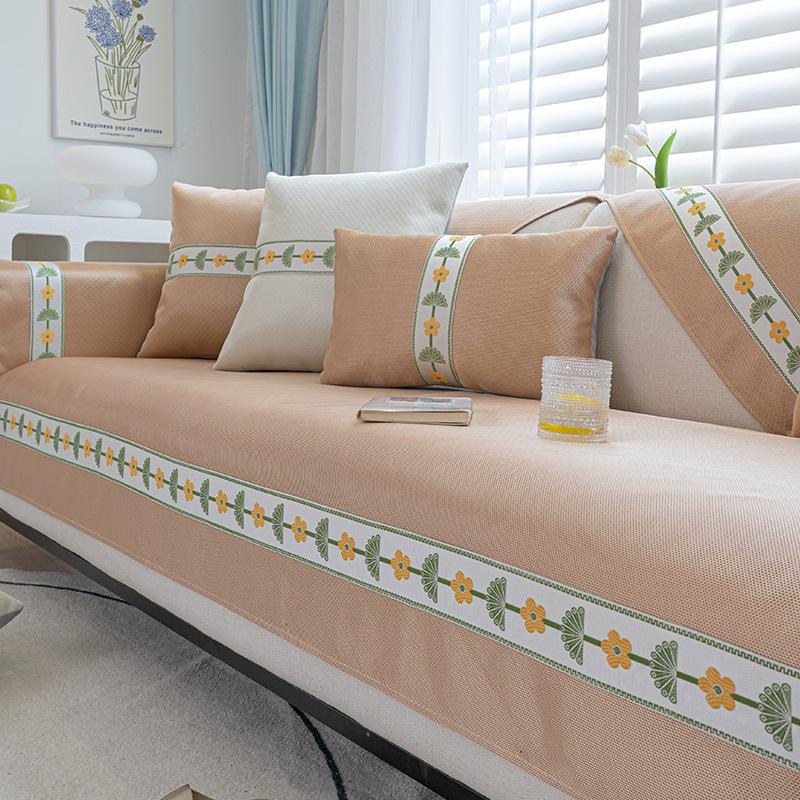 Ice Silk Sofa Cushion, Summer Mat, Non-Slip Seat Cushion, Advanced Sense  New Cream Wind Sofa Cover Cover Cloth