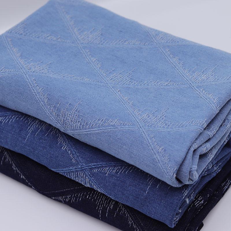 Diamond Jacquard Washed Denim Fabric for DIY Handmade Clothing