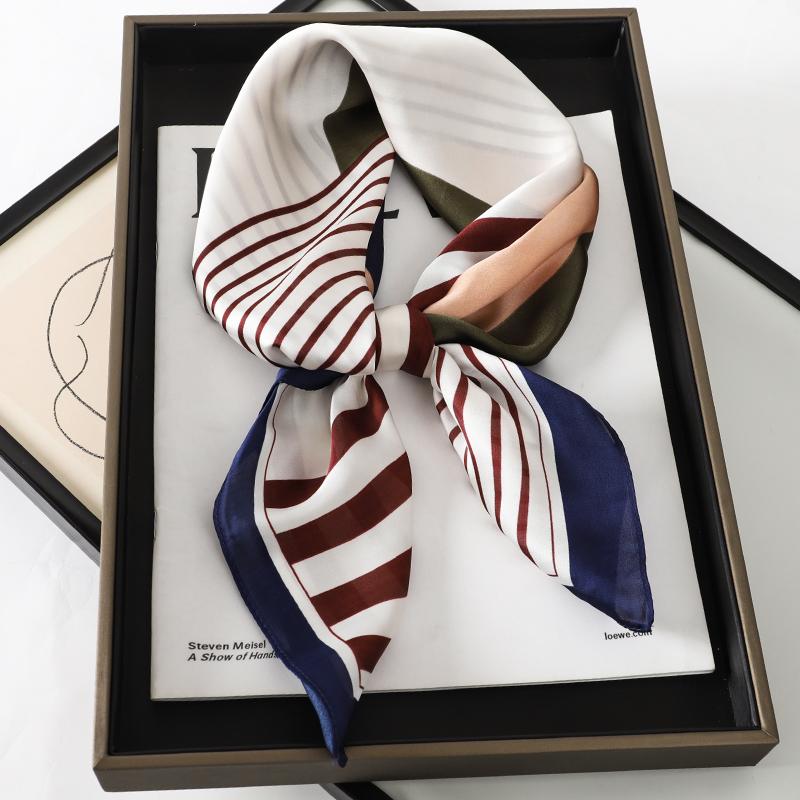Luxury Brand  Silk Square Scarf Women Cat Neck Hair Tie Band Beach Hijab Kerchief Head Headbands Bandana Female Foulard 70cm