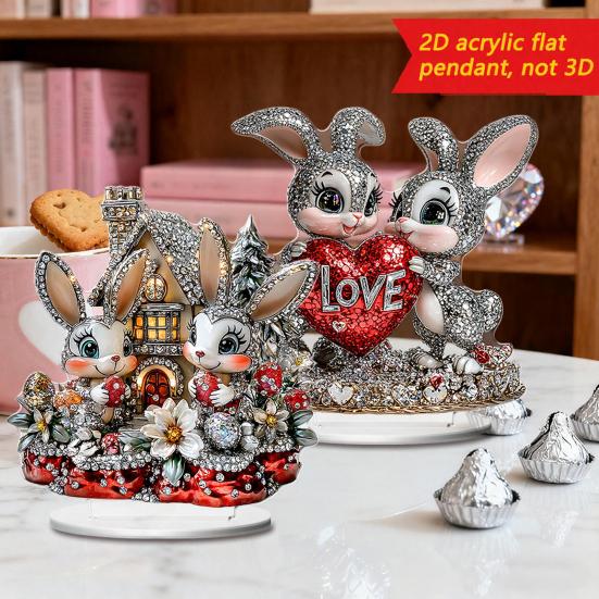 Easter Bunny Acrylic Table Sign 2D Flat Colorful Eggs Rabbit Decoration Home Living Room Valentine's Day Holiday Party Tabletop Ornament