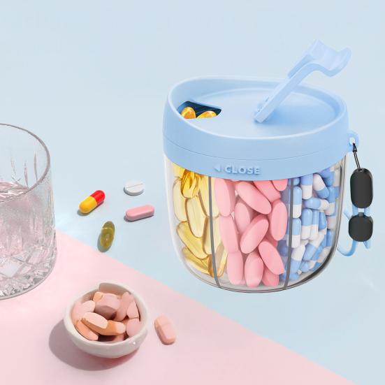 Pill Dispenser with 7 Compartments Anti-Mix Design Easy Access Pill Bottle Organizer Travel BPA-Free Pill Container