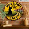 2D Flat, 1pc Vintage Cat Warning Sign - Drive Slowly Watch for Cats - Aluminum Metal Plaque - Retro Farmhouse Decor - Black & Yellow Safety