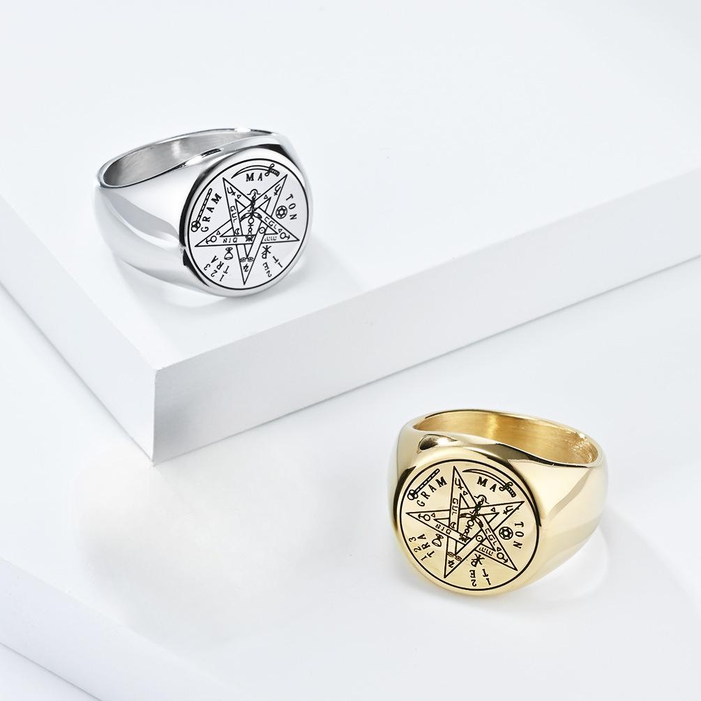 Židovský Tetragrammaton Hebrejský Pentagram Prsteny Nerezová Ocel Pentakl Prsten pro Muže Čarodějnictví Síla Ochrana Amulet Šperky