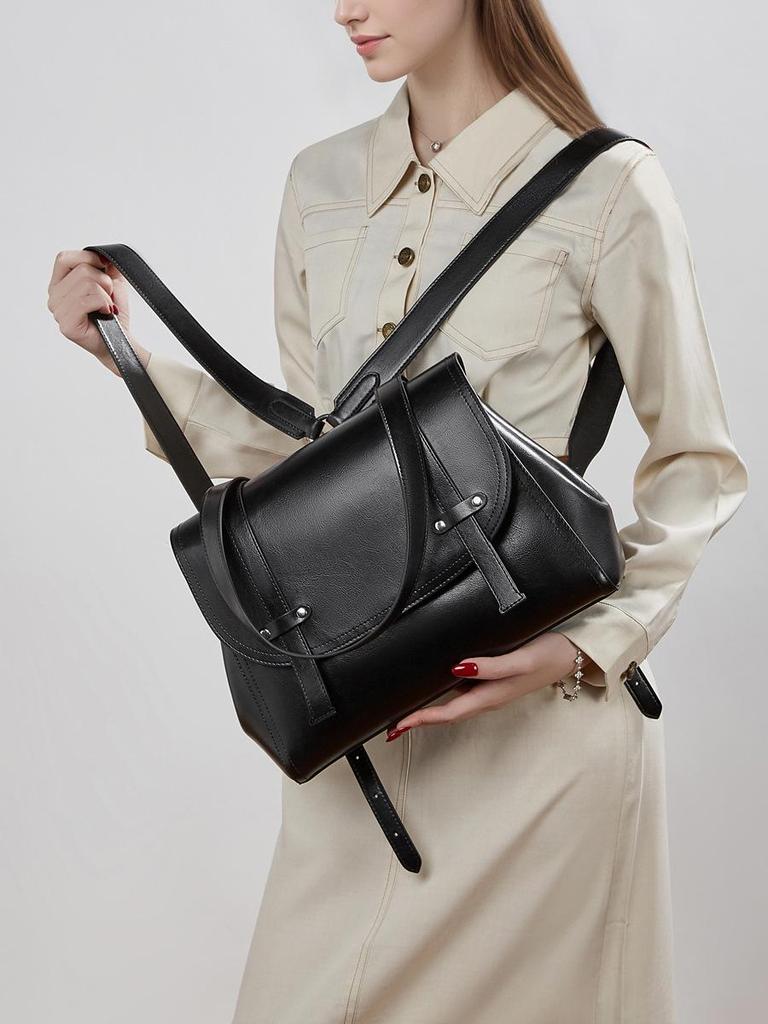 Oil-Wax Cowhide Leather Women's Backpack – Lightweight, Large Capacity for Work & Travel