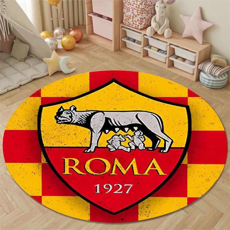 Folk Round Rainbow Multicolor Carpet, Non-Slip Floor Mat for Dining Room