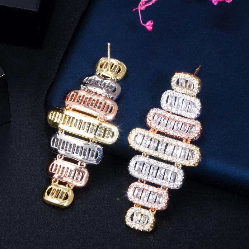 WWJ Top Quality Tricolor Golden Color Cubic Zirconia Stud Earrings