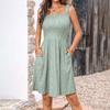 Women's Summer Casual Square Neck Dress With Pockets Cute Sleeveless High Waisted A-Line Vest Midi Dress
