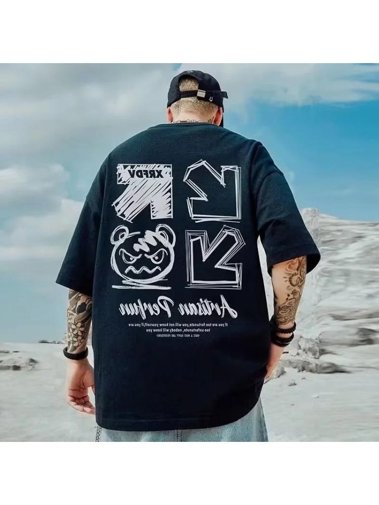 Biały T-shirt Y2k Męski T-shirt Oversize Bawełniany z Nadrukiem Przystojny T-shirt Wzorzysty T-shirt Retro Odzież Anime Hip Hop Street