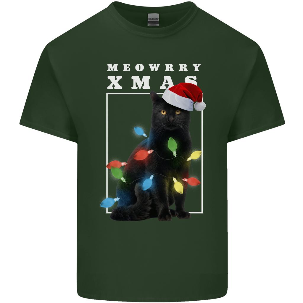 Meowy Christmas Tree Funny Cat Xmas Unisexs Light Cotton TShirt
