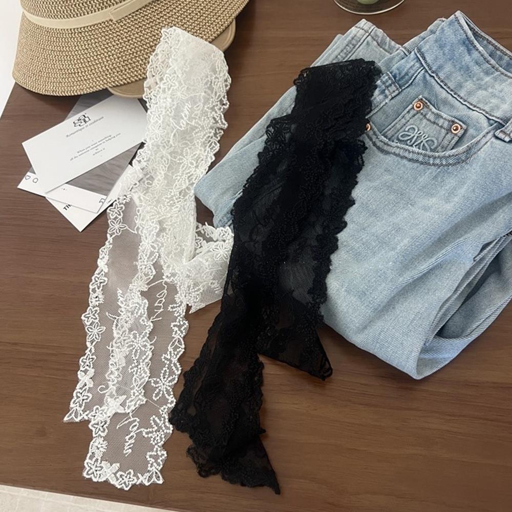 Elegant Lace Floral Scarf For Women Skinny Neck Scarf Retro Lace Bandana Long Ribbon Headband for Girl Fashion Sweet Kerchief