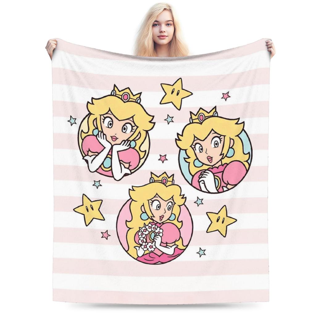 Princess Peach Star Fleece Throw Blanket Super Marioo Blanket for Home Office Super Warm Bed Rug