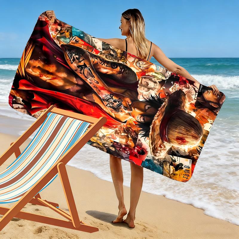 Pirate Anime Print Beach Towel, Large Soft Quick Dry Towel for Beach Camping Swimming