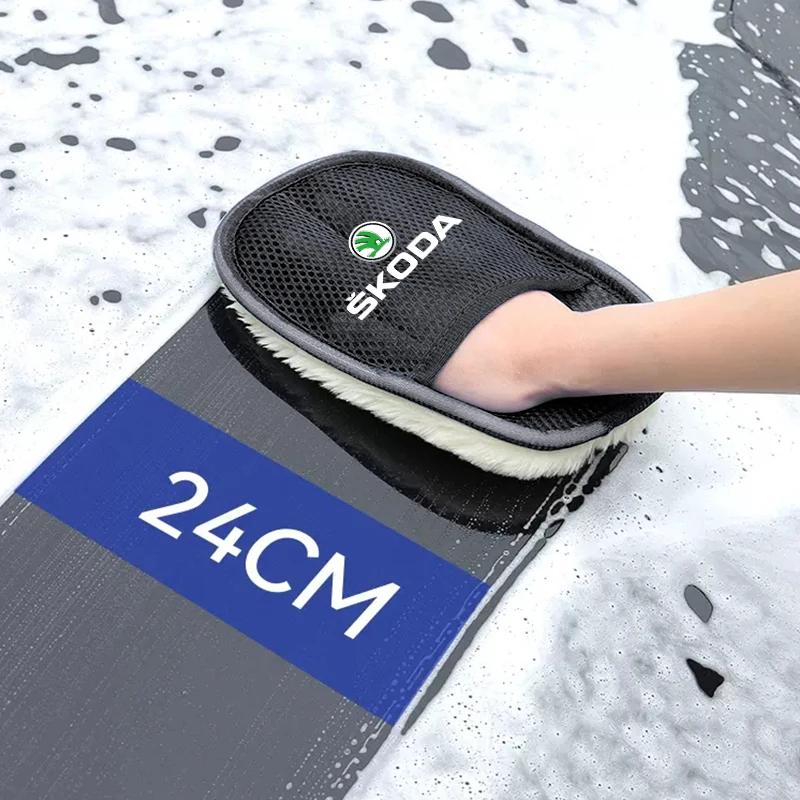 NADH5 FOR Car Wash Glove Wool Soft Polish Cleaning Brush Tools For Skoda Octavia Superb Rapid Kodiaq Karoq Fabia Kamiq RS Yeti Scala