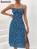 Trendy Summer New Dress Imported Sexy Halter Slit Floral Sundress