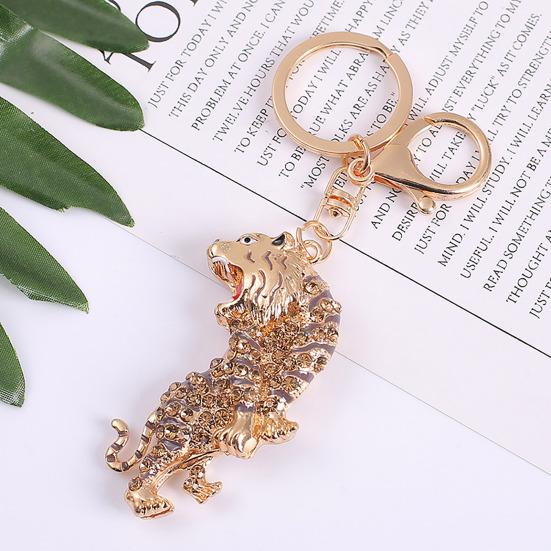 Keychain Pendant Sparkling Rhinestones Zodiac Tiger Shape Charm Key Chain Strong Lobster