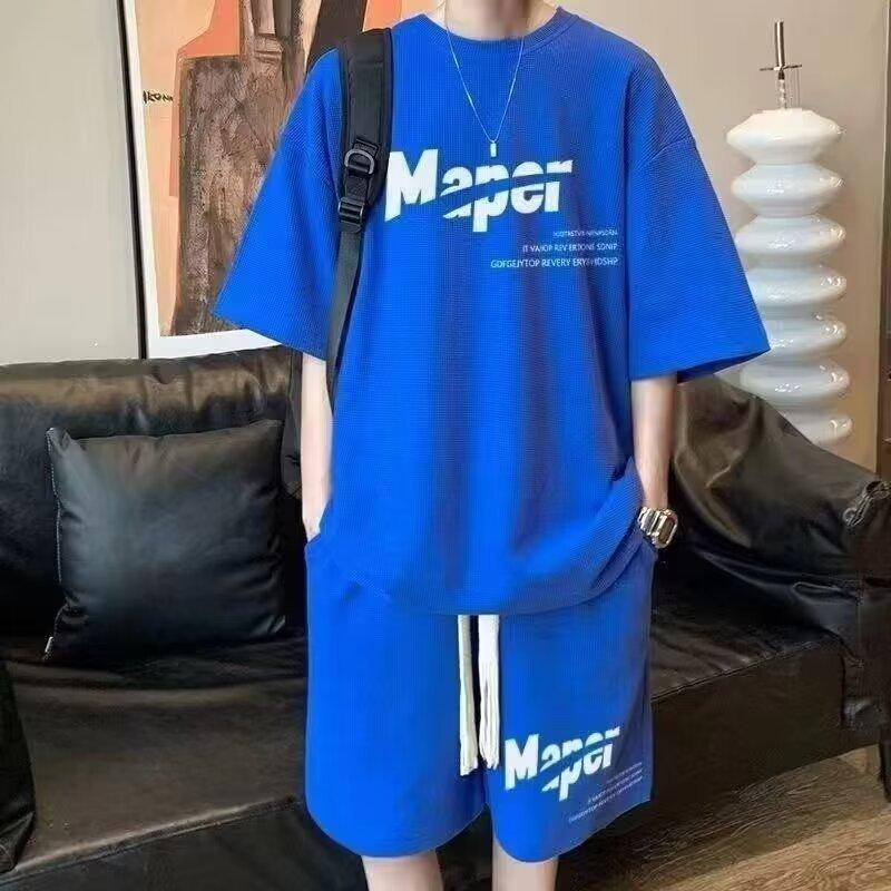 

Мужская летняя толстовка с буквенным принтом, круглый вырез, короткий рукав + шорты, комплект из двух предметов XS