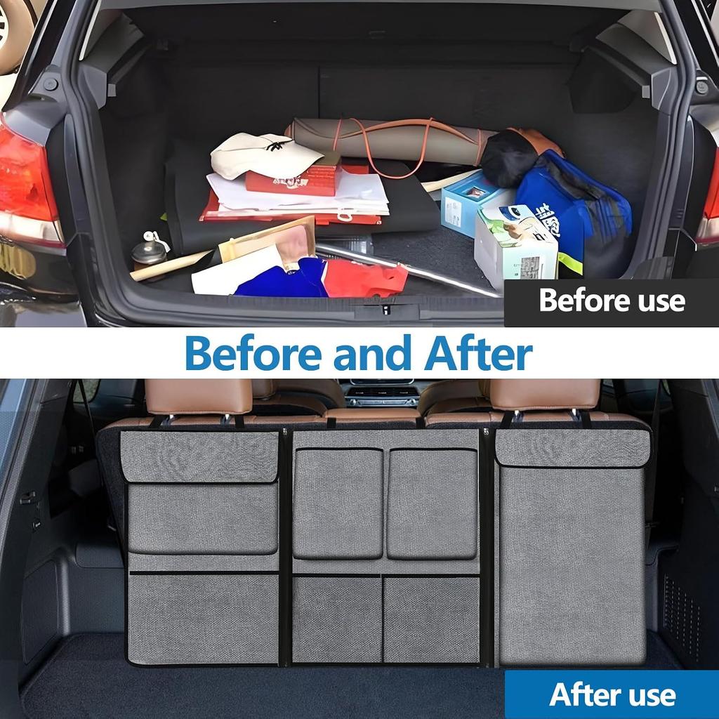 Hovom Car Trunk Organizer, Large Capacity Trunk Organizer for SUV, Detachable Vehicle Seat Back Hanging Storage Organizer with Zippers, Waterproof
