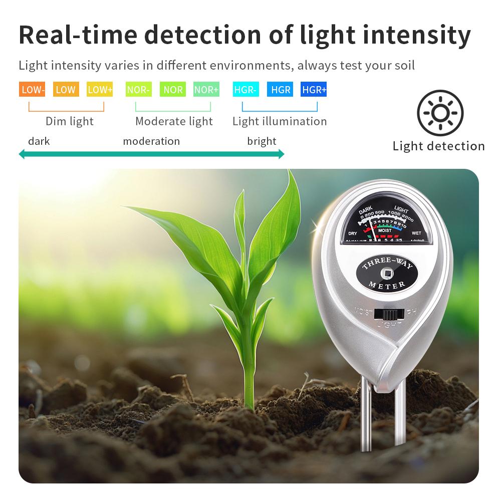 3-in-1 Soil Tester Handheld Soil PH Meter Precision Acidity Sunlight Moisture Monitor Dual Needle Soil Detector for Garden Plant