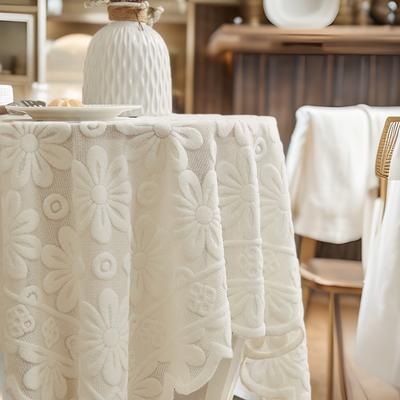 Fresh Sunflower Tablecloth, White Lace Knit, Round/Rectangular Table Cover, Dining/Tea Table, Desk, Tv Cabinet Cloth