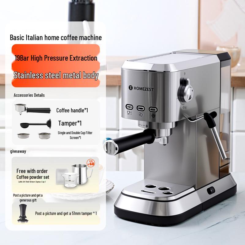 Cross Semi-Automatic Italian Espresso Machine with 19-Bar Pressure and Milk Frother for Home or Office Use