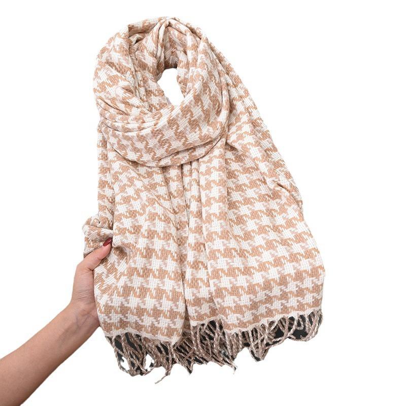 Winter warm plaid scarf women's new shawl couple versatile contrasting colors knitted student thousand bird plaid scarf