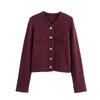 European & American Women's Textured Single-Breasted Knit Long Sleeve Street Fashion Top