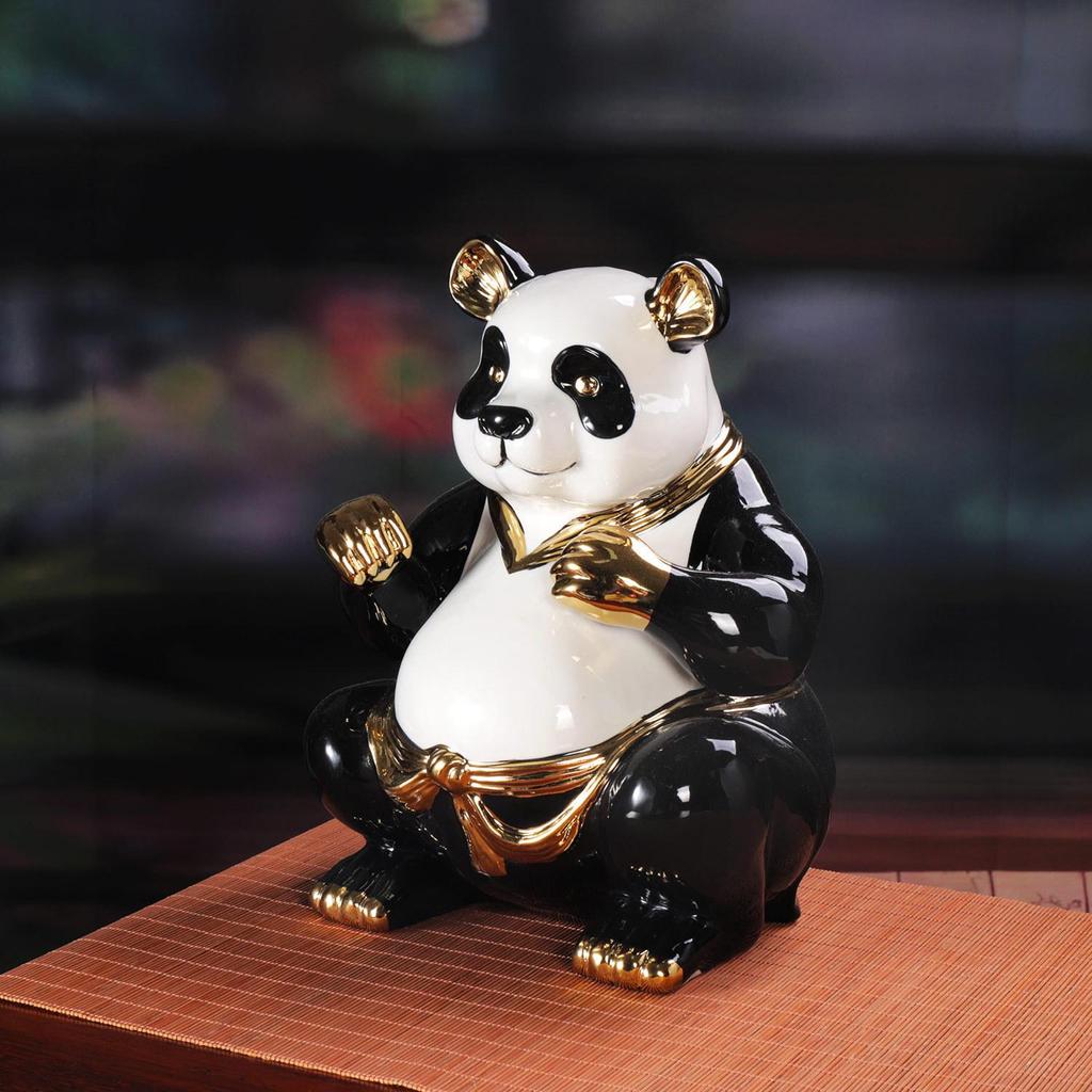 Panda 5 Jin Gold-Plated Ceramic Wine Bottle Ornament