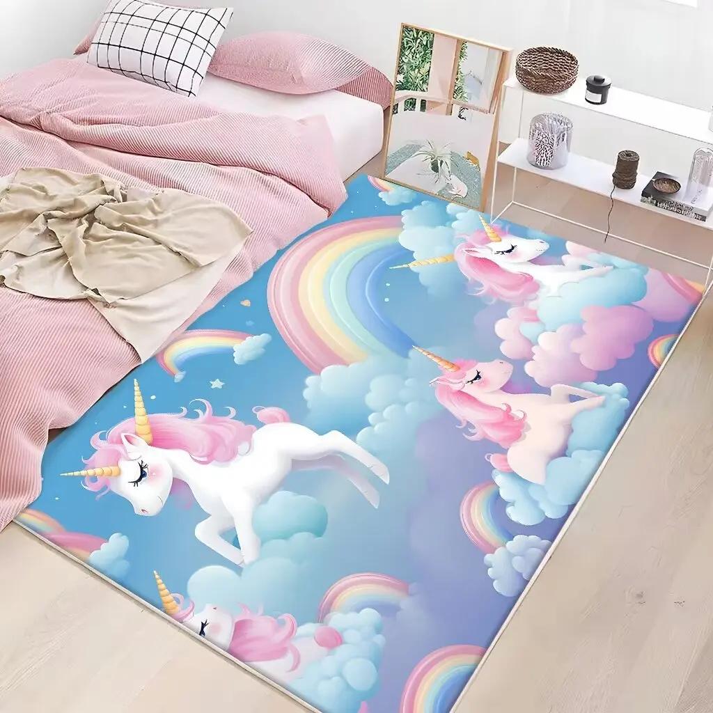 Pink Cute Unicorn Carpet Children's Bedroom Soft Rug Kid Rooms Bedside Carpet Living Room Decorative Colorful Mat Non-slip