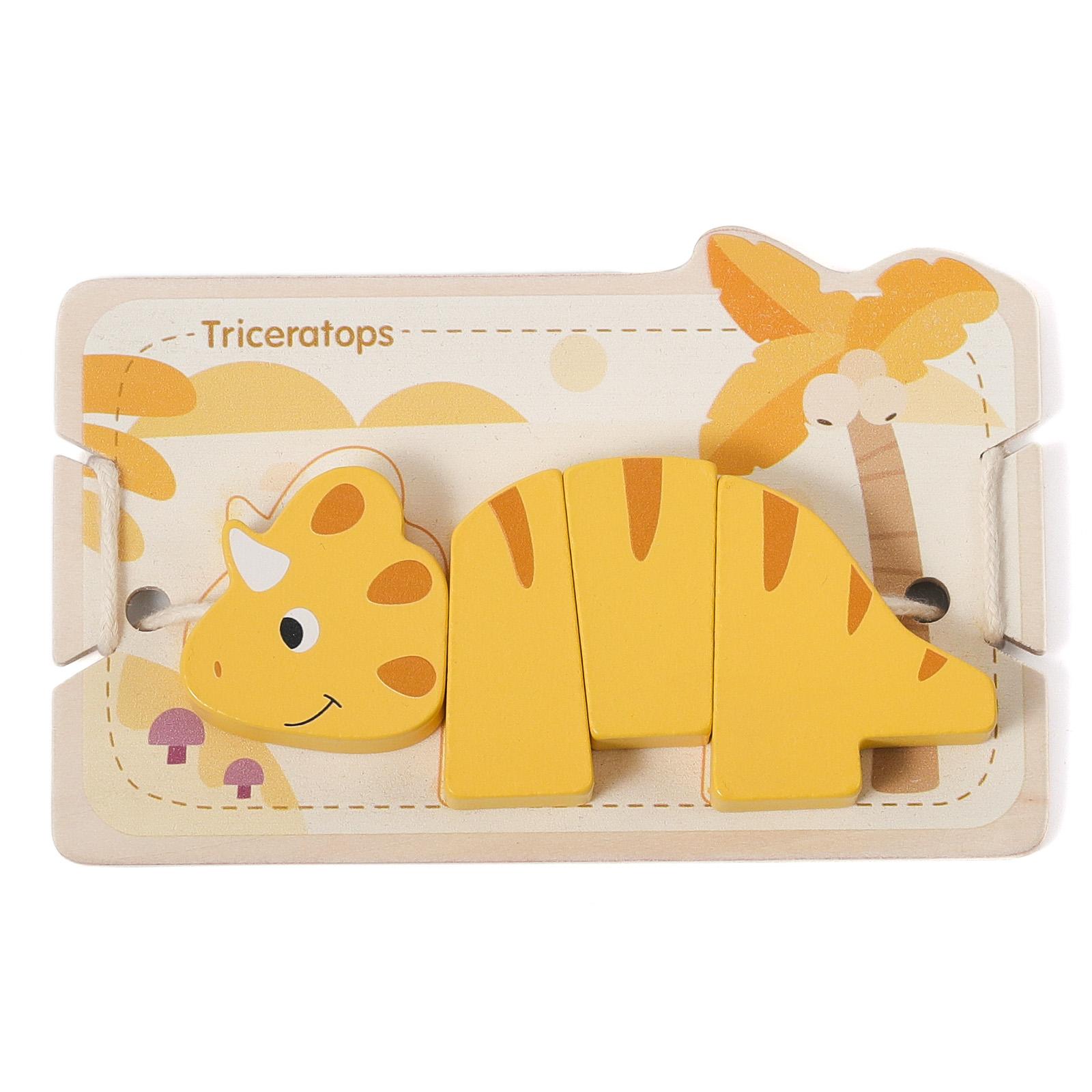 Jeu de laçage Montessori Éducatif Dinosaure Activité d'enfilage Puzzles en bois Apprentissage de la motricité fine Ensemble de jouets pour tout-petits Enfants jaune