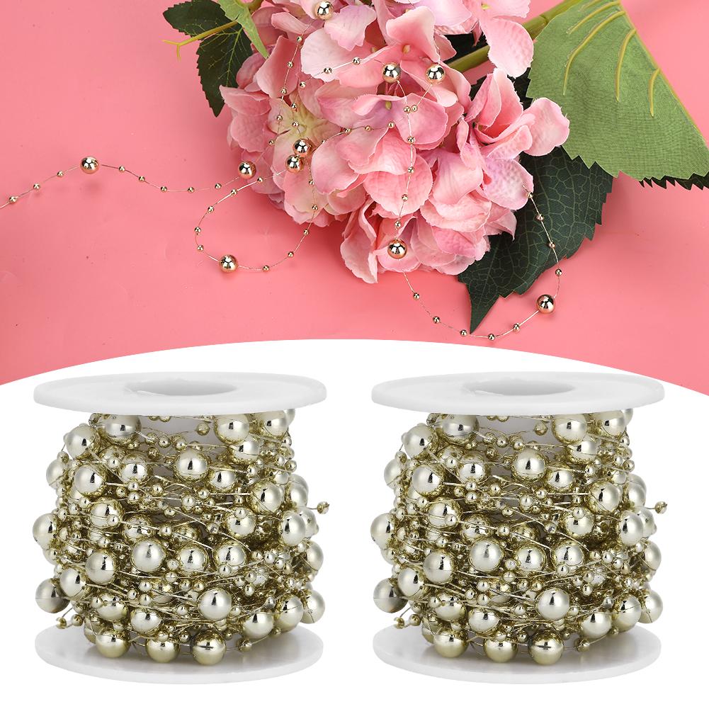2Pcs ABS FivePointed Star Pearls Beads String for Wedding Bridal Bouquet Christmas Decoration(Gold