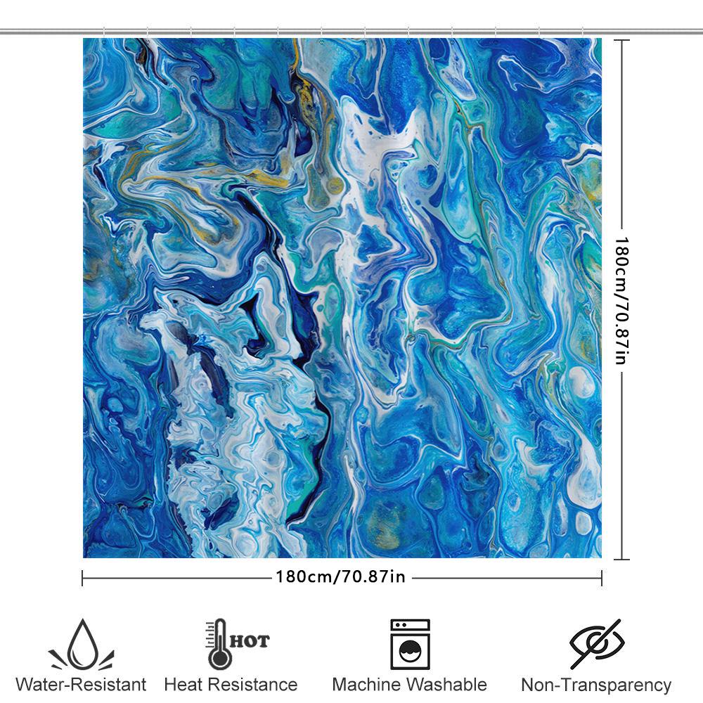 Modern Blue White Shower Curtain Waterproof Fabric Bath Decor Abstract Design Print Room Decoration Extra Long 72x84in (193cm x