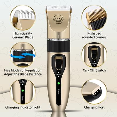 Professionele Oplaadbare Huisdier Scheerapparaat Kit Keramisch Mes Laag Geluid Hond Kat Haar Trimmer Met 4 Opzetkammen