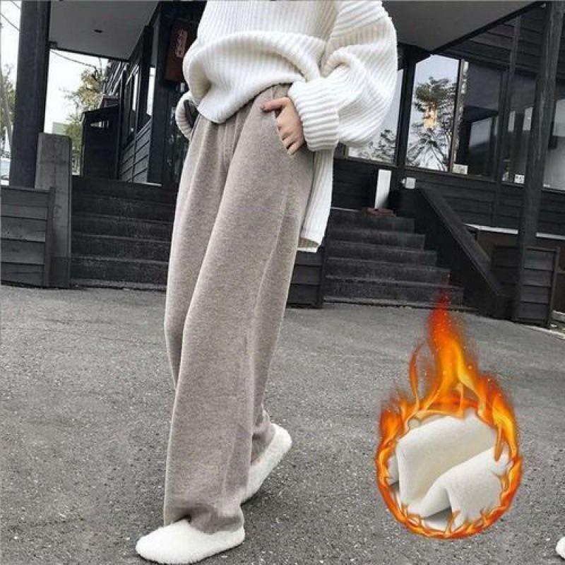 Knitted Wide-Leg Maternity Pants - Thick, Loose-Fit for Fall/Winter, Tall/Plus Size