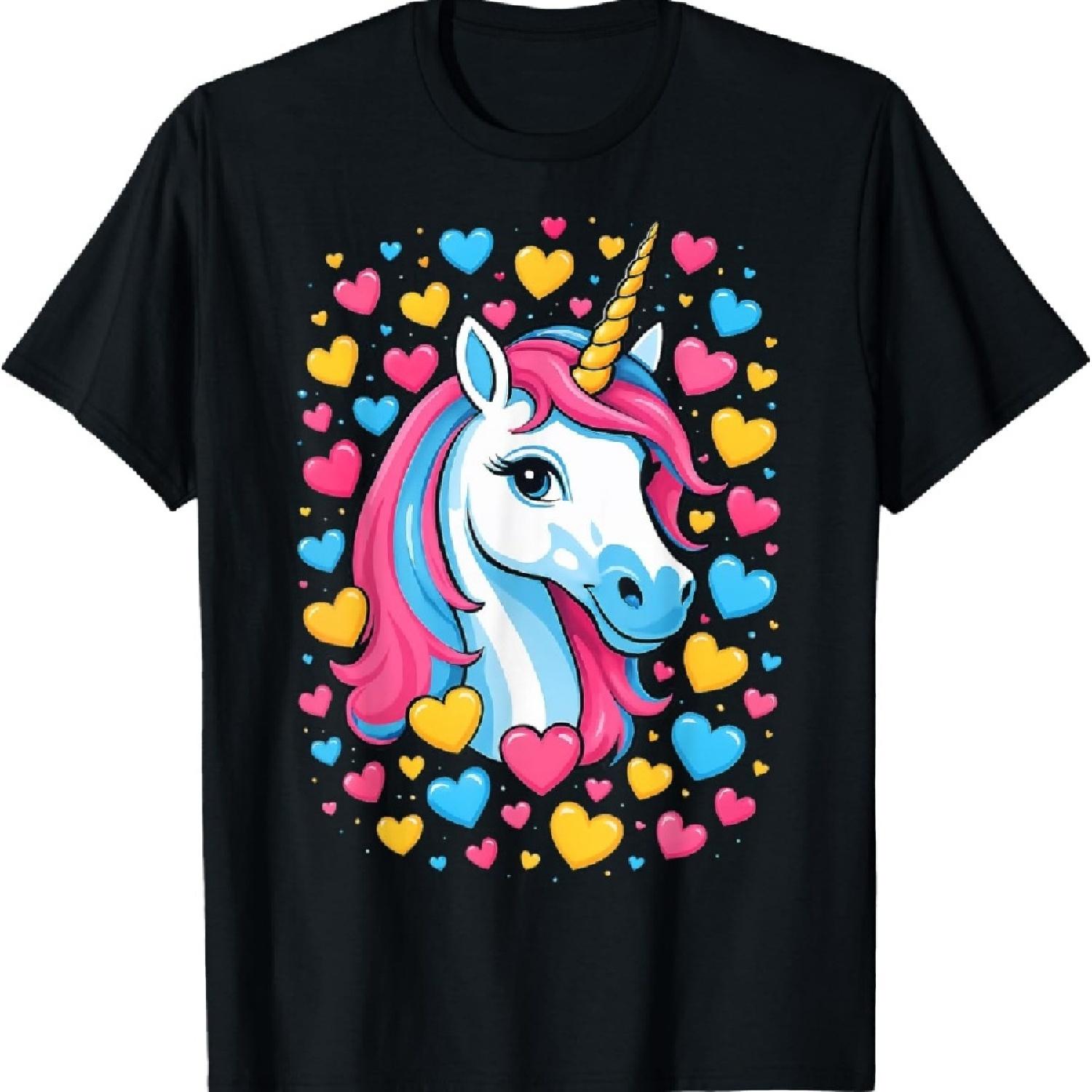 

Cute Unicorn with Hearts Magical Fantasy Rainbow Girls Kids T-Shirt XXXXXL чёрный