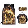 Football Player Printed Backpack Three-Piece Meal Bag Pencil Bag Student Large-Capacity Schoolbag